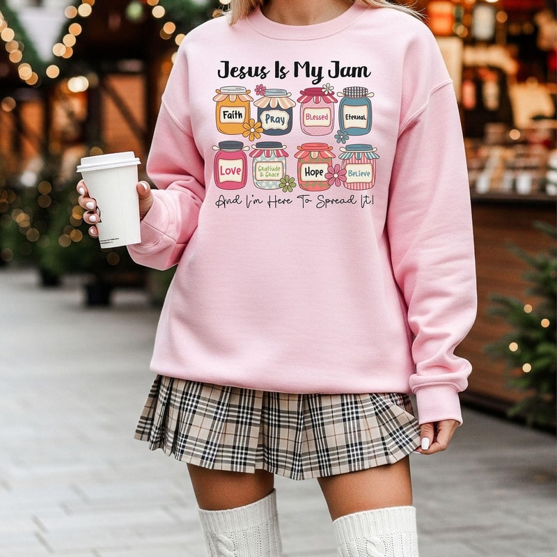 Jesus Is My Jam Christmas Sweatshirt Faith Christian Sweatshirt Religious Holiday Crewneck Blessed 1
