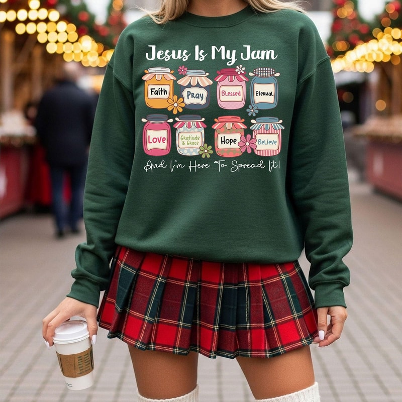 Jesus Is My Jam Christmas Sweatshirt Faith Christian Sweatshirt Religious Holiday Crewneck Blessed 4