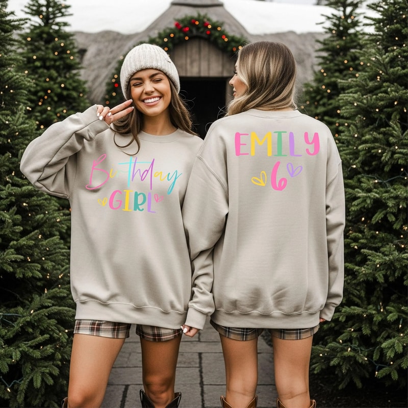 Birthday Girl Sweatshirt Personalized Name And Age Sweater Kids Birthday Outfit Custom Back Birthda 1