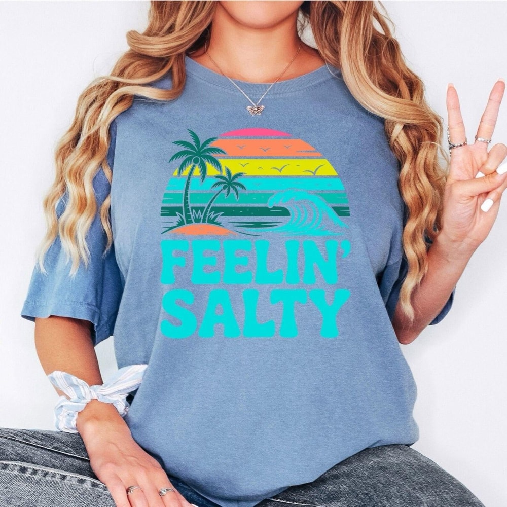 Comfort Colors Feelin Salty Shirt Beach Shirt Summer Vacation Tee Coastal Graphic Shirt Sunset Ocea 0