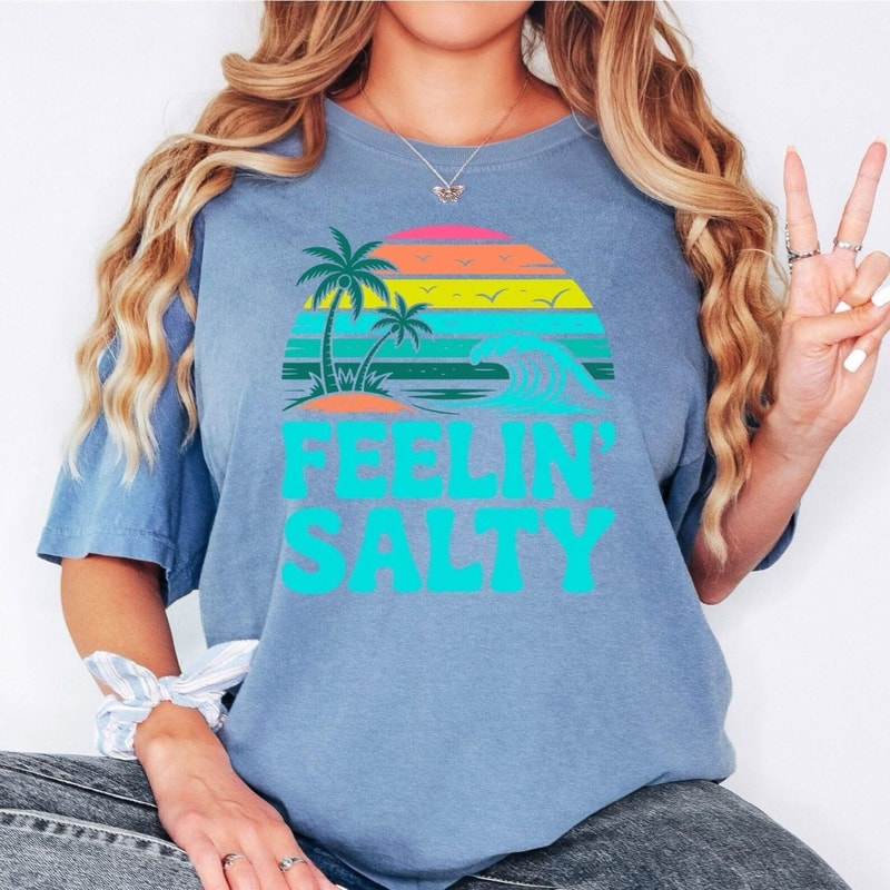 Comfort Colors Feelin Salty Shirt Beach Shirt Summer Vacation Tee Coastal Graphic Shirt Sunset Ocea 0