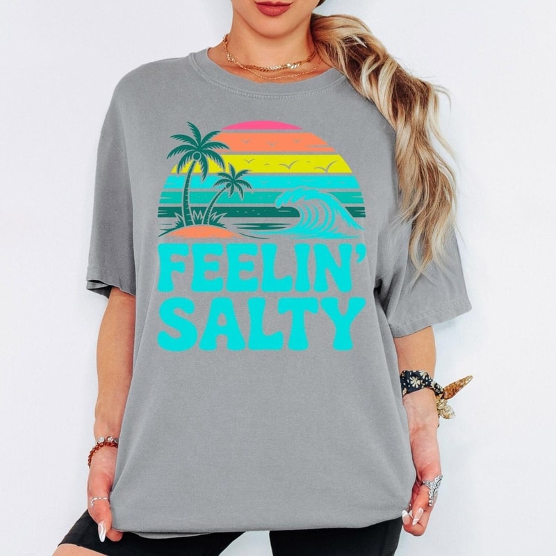 Comfort Colors Feelin Salty Shirt Beach Shirt Summer Vacation Tee Coastal Graphic Shirt Sunset Ocea 1
