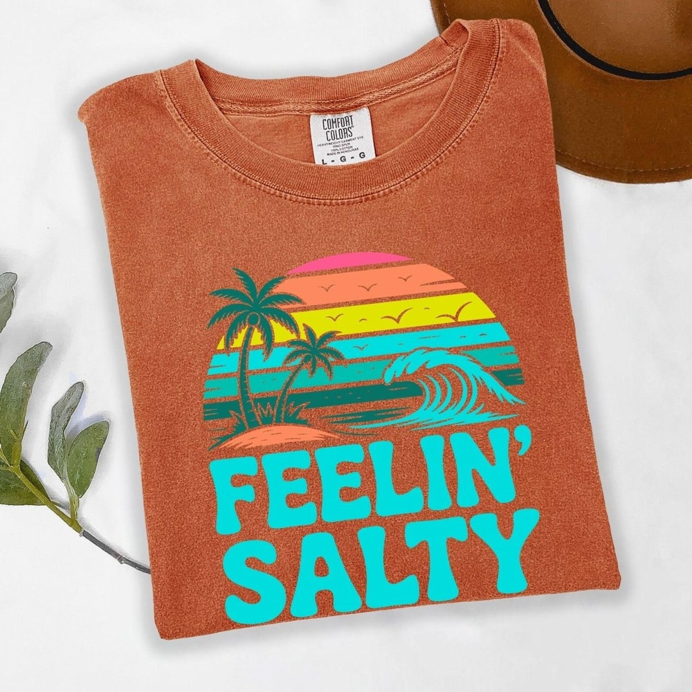 Comfort Colors Feelin Salty Shirt Beach Shirt Summer Vacation Tee Coastal Graphic Shirt Sunset Ocea 2