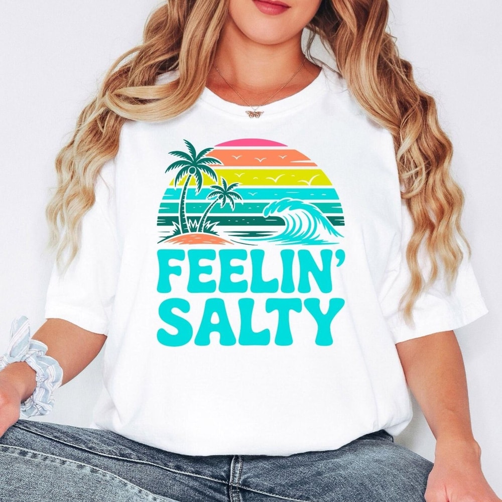 Comfort Colors Feelin Salty Shirt Beach Shirt Summer Vacation Tee Coastal Graphic Shirt Sunset Ocea 3
