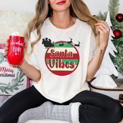 comfort colors santa vibes shirt – retro holiday santa claus christmas graphic tee for women
