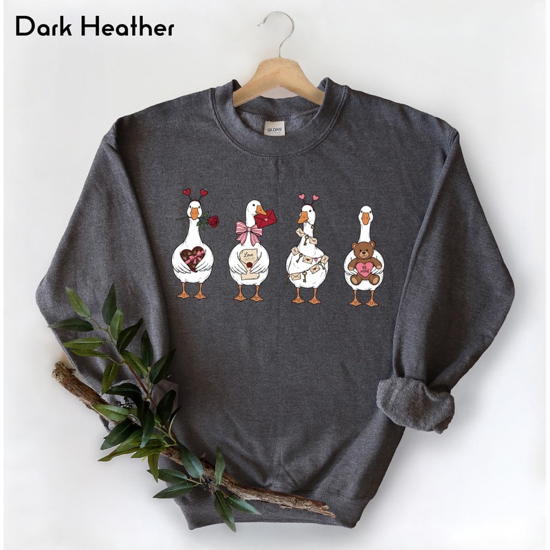 Valentine Goose Sweatshirt Cute Funny Silly Goose Love Cozy Romantic Crewneck Pullover For Her 2