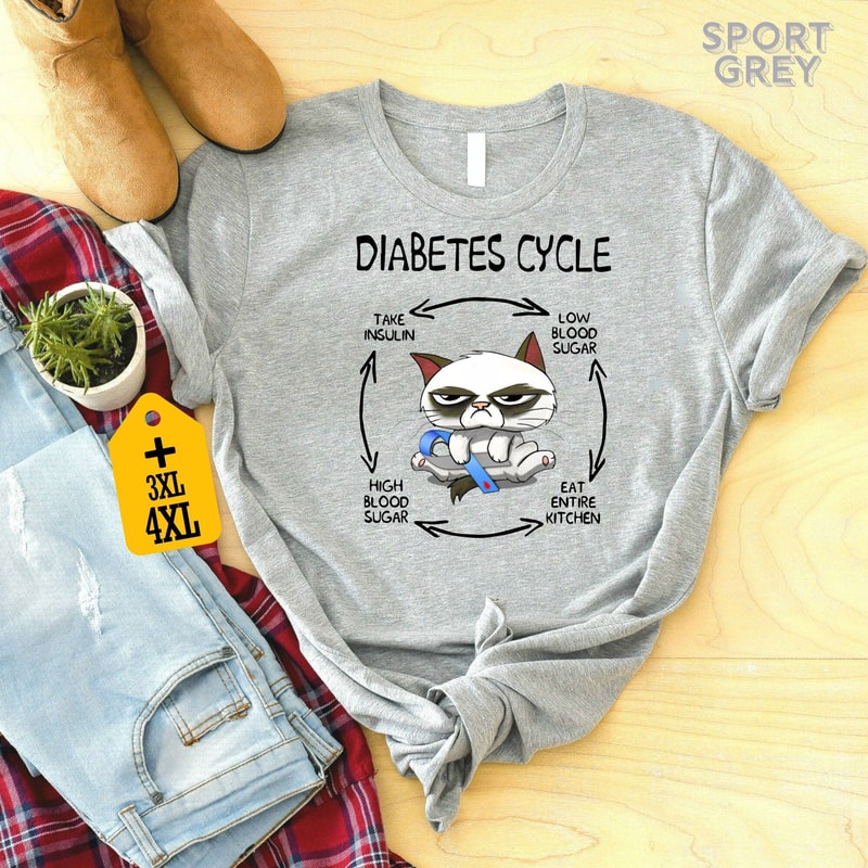 Funny Cat Diabetes Cycle Shirt Diabetes Awareness Cat Lover Tee Support Humor Graphic TShirt 0