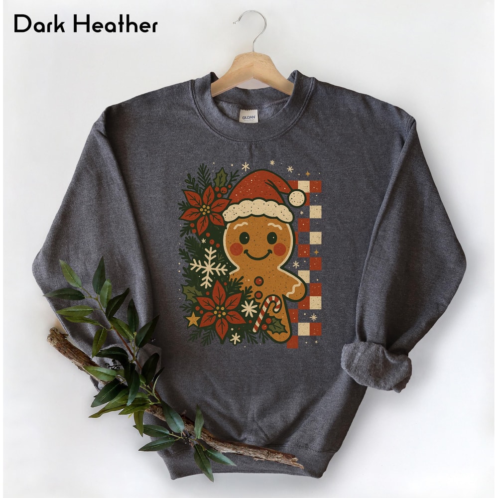 Retro Gingerbread Christmas Sweatshirt Cute Holiday Crewneck Cozy Winter Gingerbread Man Pullover 2