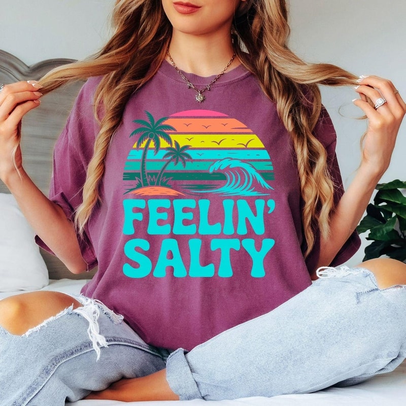 Comfort Colors Feelin Salty Shirt Beach Ocean Summer Vacation Coastal Graphic Tee 0