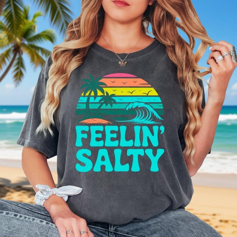 Comfort Colors Feelin Salty Shirt Beach Ocean Summer Vacation Coastal Graphic Tee 2