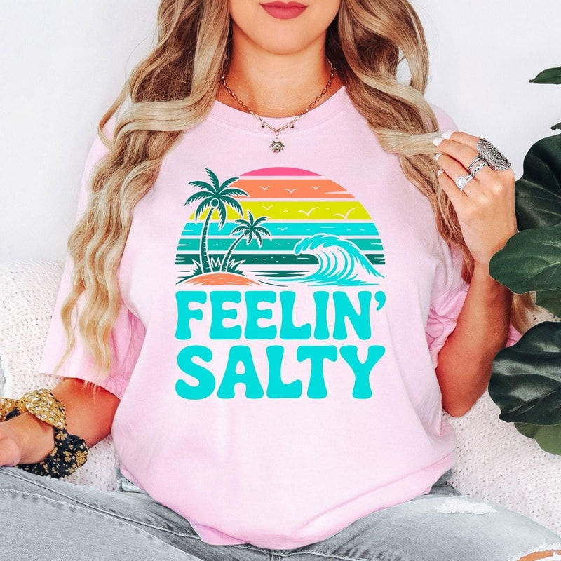 Comfort Colors Feelin Salty Shirt Beach Ocean Summer Vacation Coastal Graphic Tee 4
