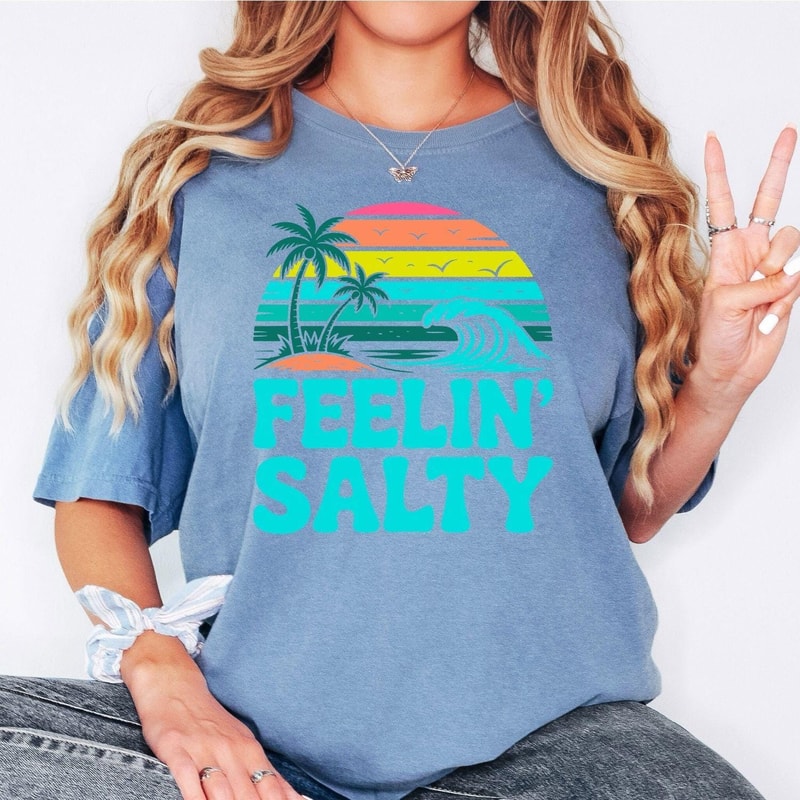 Comfort Colors Feelin Salty Shirt Beach Ocean Summer Vacation Coastal Graphic Tee 5