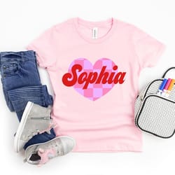 personalized valentines day kids tee | retro love heart custom name shirt for children