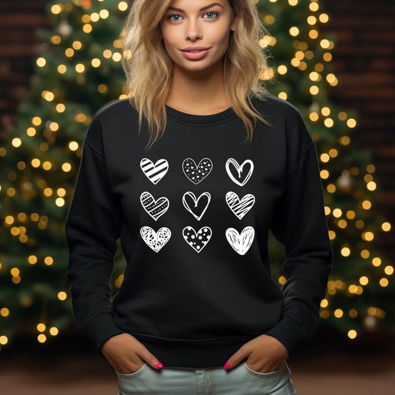 Nine Hearts Valentines Day Sweatshirt Womens Cute Heart Crewneck Romantic Pullover 1