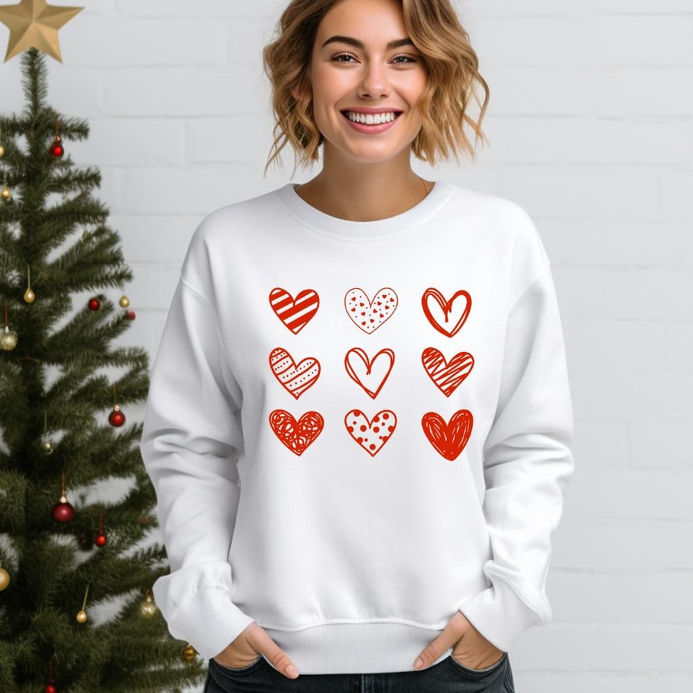 Nine Hearts Valentines Day Sweatshirt Womens Cute Heart Crewneck Romantic Pullover 2