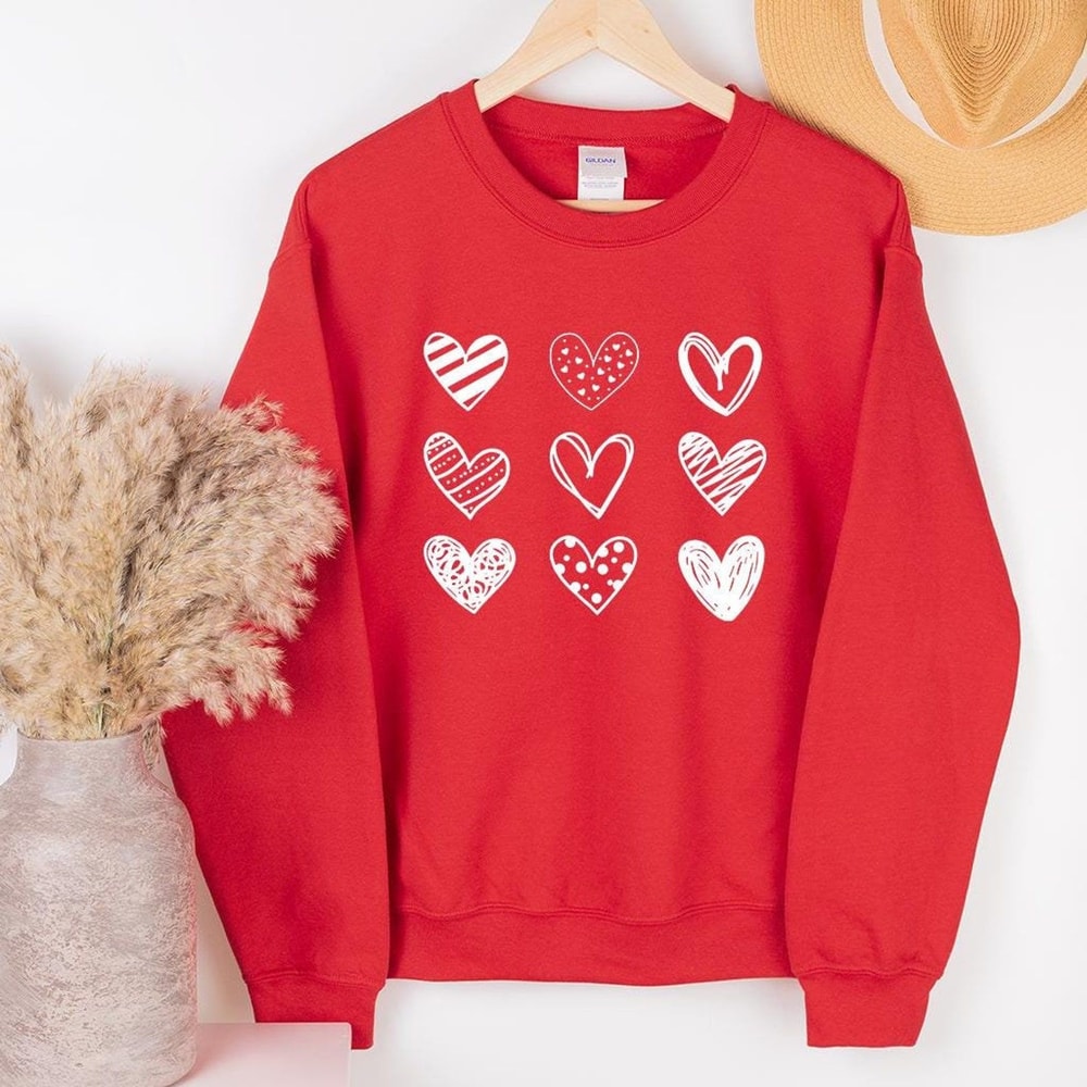 Nine Hearts Valentines Day Sweatshirt Womens Cute Heart Crewneck Romantic Pullover 0
