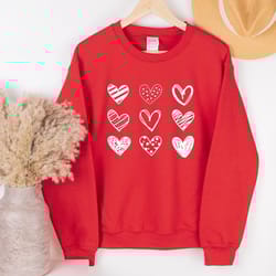 nine hearts valentines day sweatshirt | womens cute heart crewneck romantic pullover