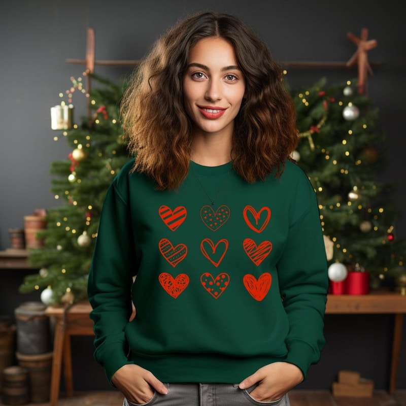 Nine Hearts Valentines Day Sweatshirt Womens Cute Heart Crewneck Romantic Pullover 3