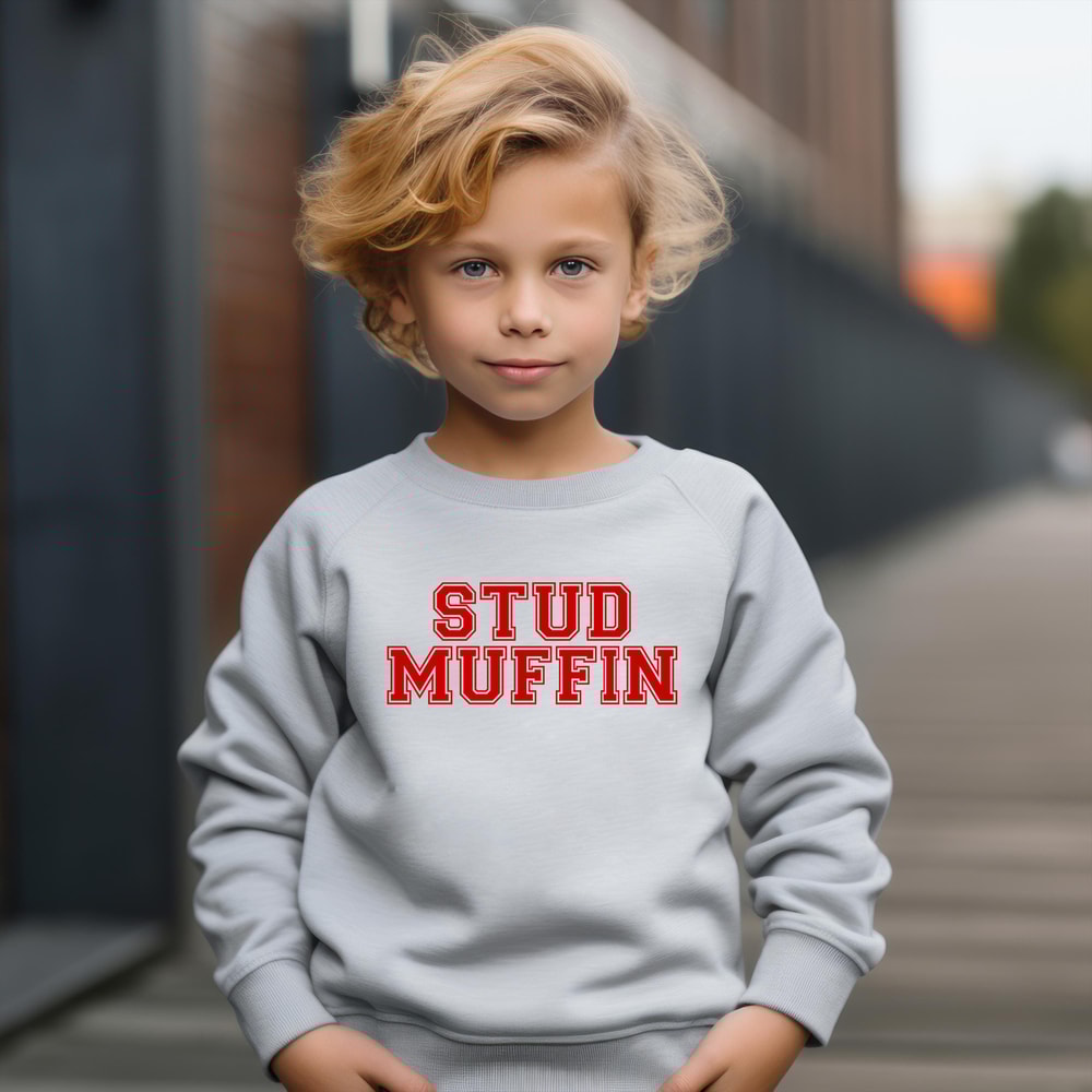 Stud Muffin Sweatshirt Boys Valentines Day Crewneck Cute Heart Gift Outfit 4