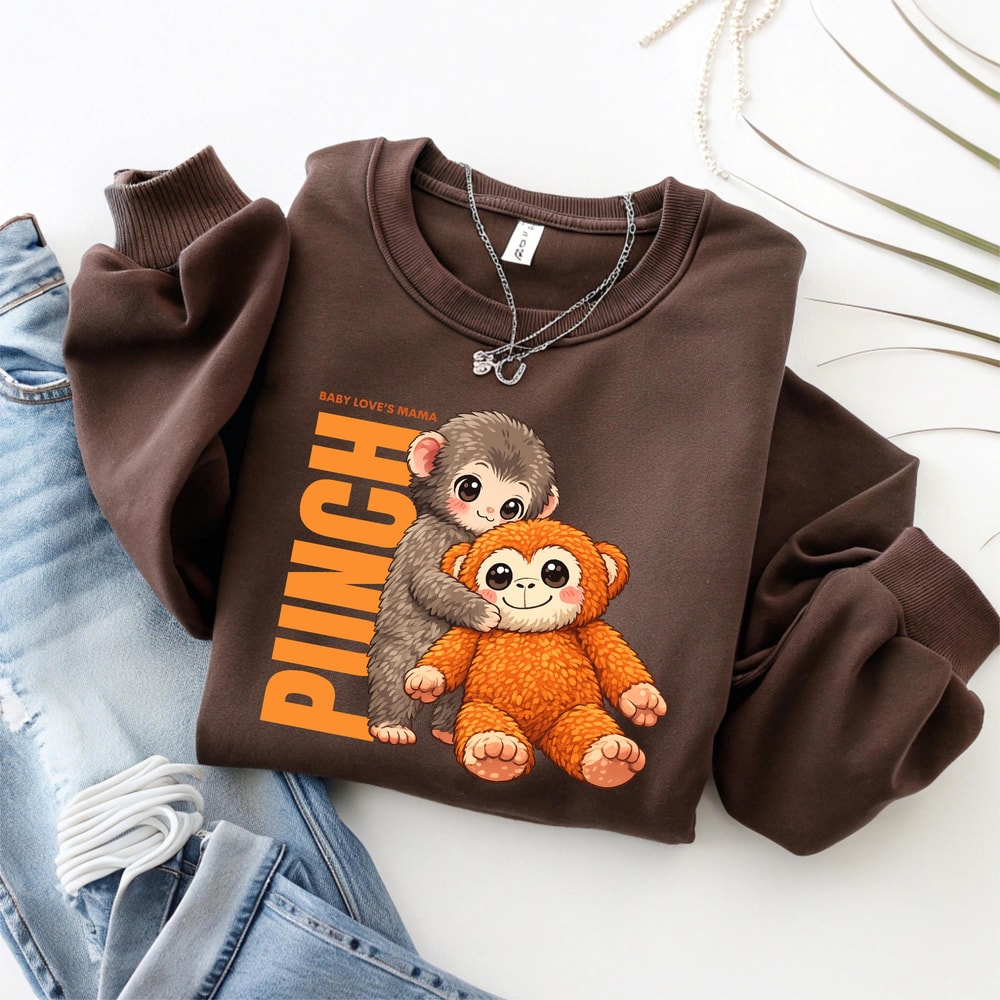 Hold On Baby Monkey Shirt Cute Orangutan Plush Toy Sweatshirt Viral Hugging Monkey Graphic Tee 0