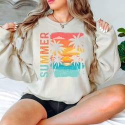 summer sunset beach sweatshirt, vintage summer shirt, tropical palm tree shirt, coastal vacation sweatshirt