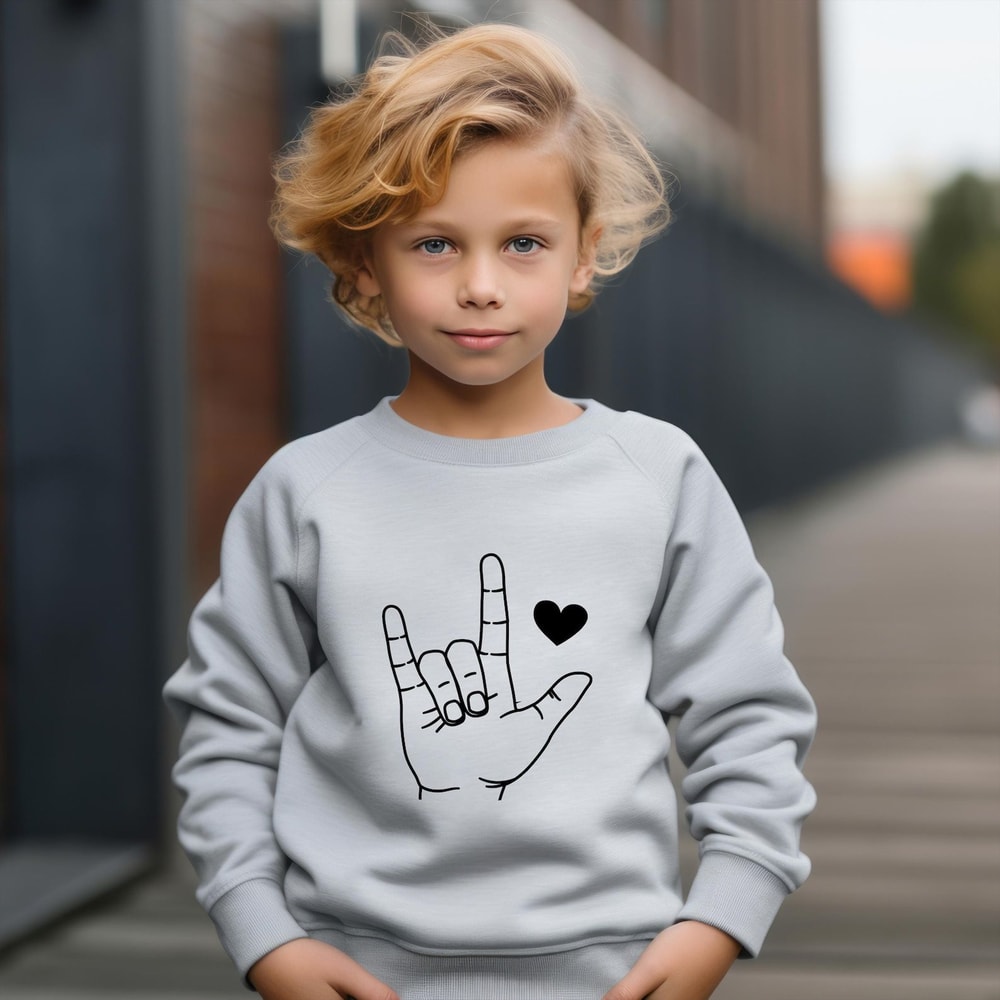 Boys Valentines Day Sweatshirt Sign Language Rock And Love Kids Crewneck Gift Outfit 0