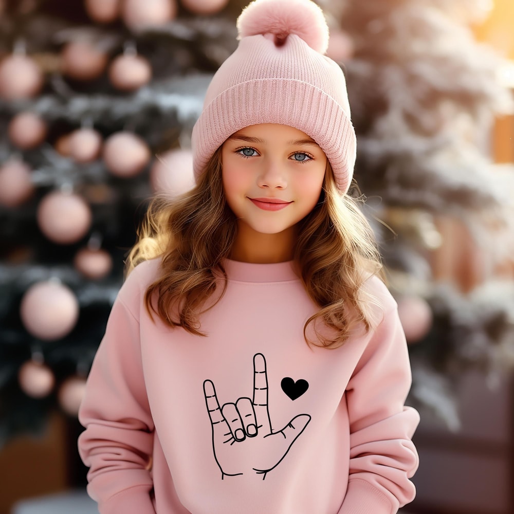 Boys Valentines Day Sweatshirt Sign Language Rock And Love Kids Crewneck Gift Outfit 1