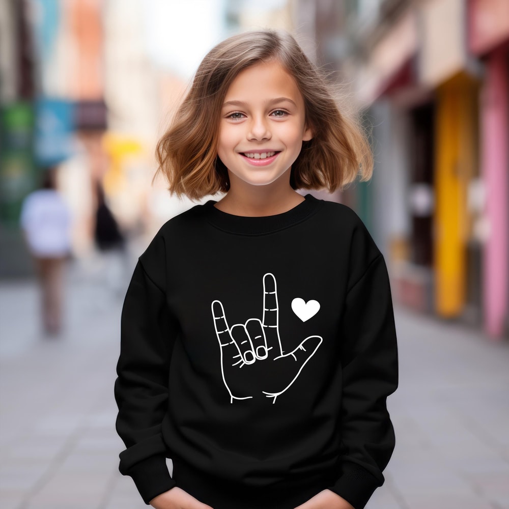 Boys Valentines Day Sweatshirt Sign Language Rock And Love Kids Crewneck Gift Outfit 3