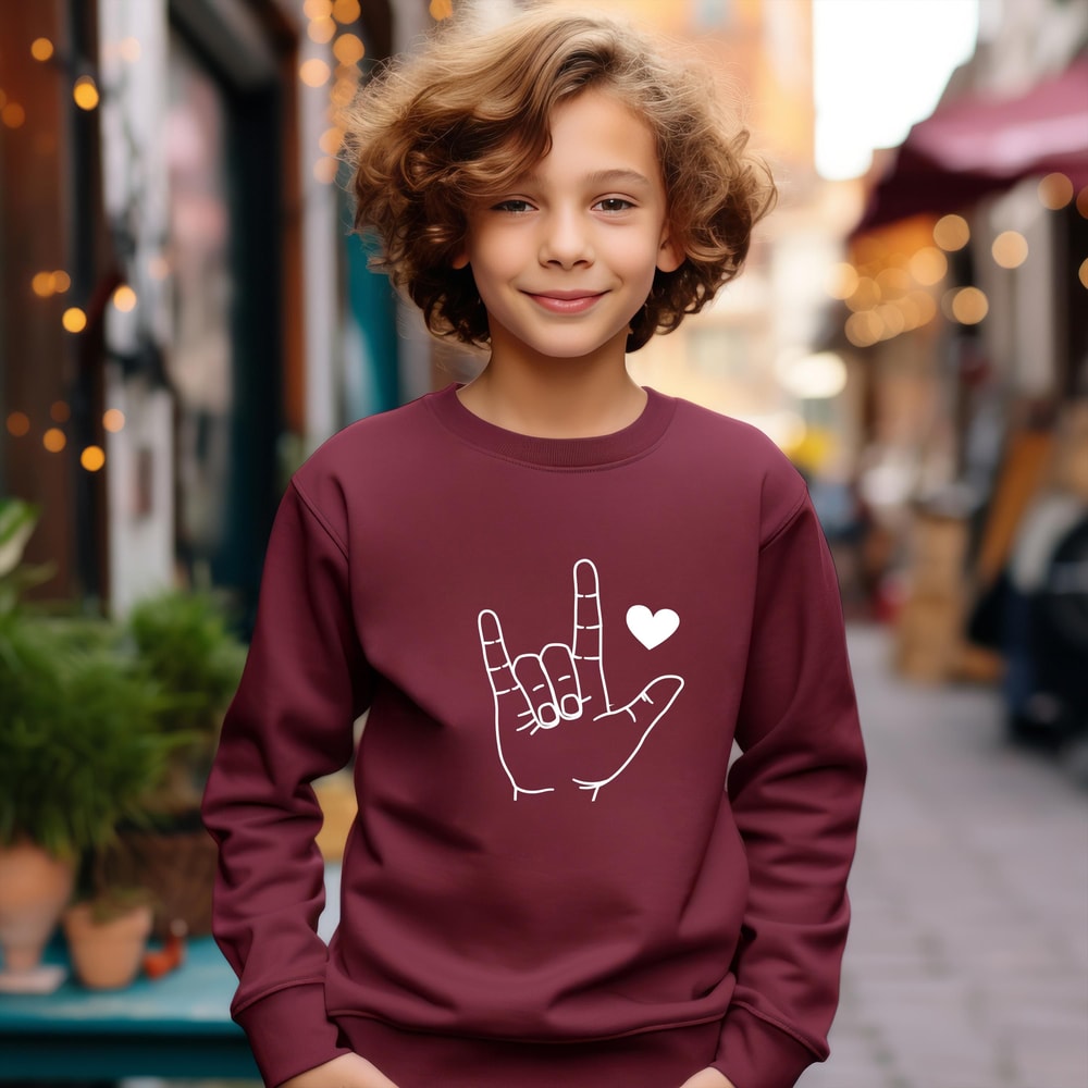 Boys Valentines Day Sweatshirt Sign Language Rock And Love Kids Crewneck Gift Outfit 4