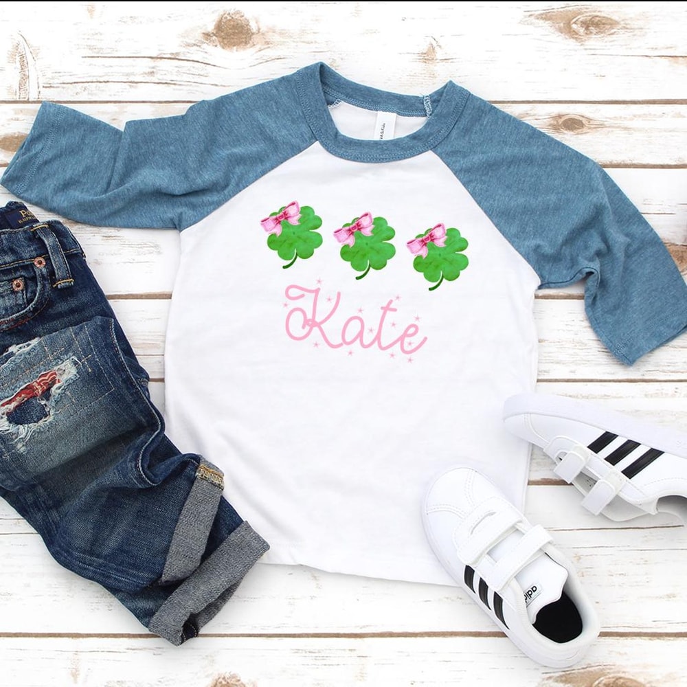 Personalized Girls St Patricks Day Shirt Custom Shamrock Toddler Tee Lucky Clover Kids Outfit 0