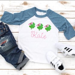 personalized girls st. patricks day shirt | custom shamrock toddler tee lucky clover kids outfit