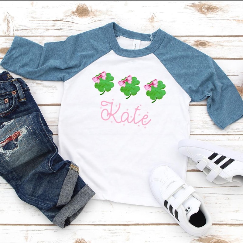 Personalized Girls St Patricks Day Shirt Custom Shamrock Toddler Tee Lucky Clover Kids Outfit 0