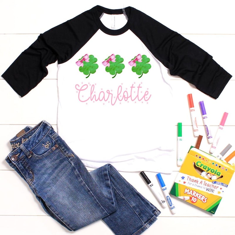 Personalized Girls St Patricks Day Shirt Custom Shamrock Toddler Tee Lucky Clover Kids Outfit 1