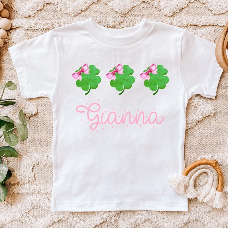 Personalized Girls St Patricks Day Shirt Custom Shamrock Toddler Tee Lucky Clover Kids Outfit 2