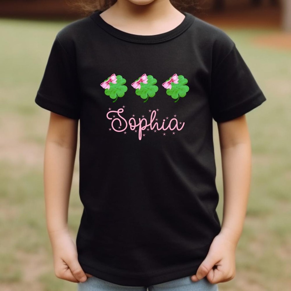 Personalized Girls St Patricks Day Shirt Custom Shamrock Toddler Tee Lucky Clover Kids Outfit 3