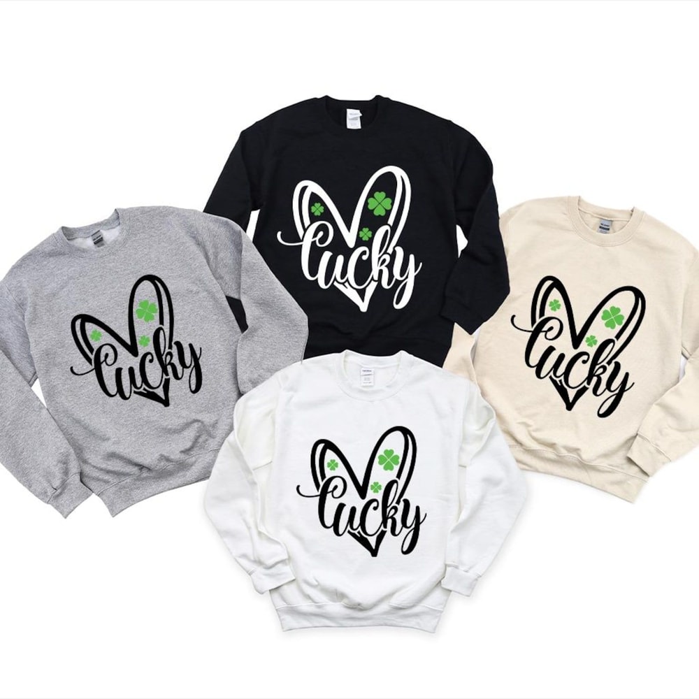 Heart Shamrock Sweatshirt Womens Lucky Irish St Patricks Day Hoodie Clover Heart Crewneck Pullover 0
