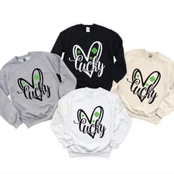heart shamrock sweatshirt | womens lucky irish st. patricks day hoodie clover heart crewneck pullover