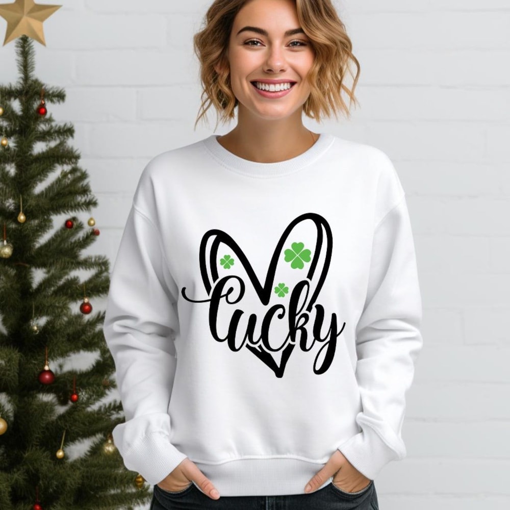 Heart Shamrock Sweatshirt Womens Lucky Irish St Patricks Day Hoodie Clover Heart Crewneck Pullover 4