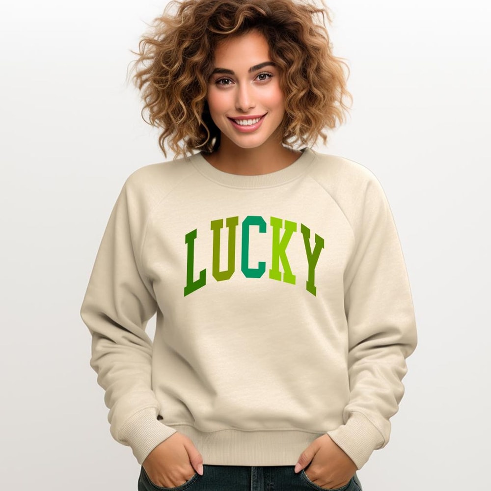 Lucky Shamrock Sweatshirt Funny St Patricks Day Irish Clover Crewneck Womens Casual Holiday Pullov 1