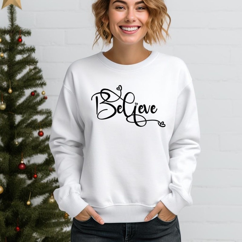 Believe Christmas Shirt Christian Family Xmas Sweater Faith Holiday Graphic Crewneck 1
