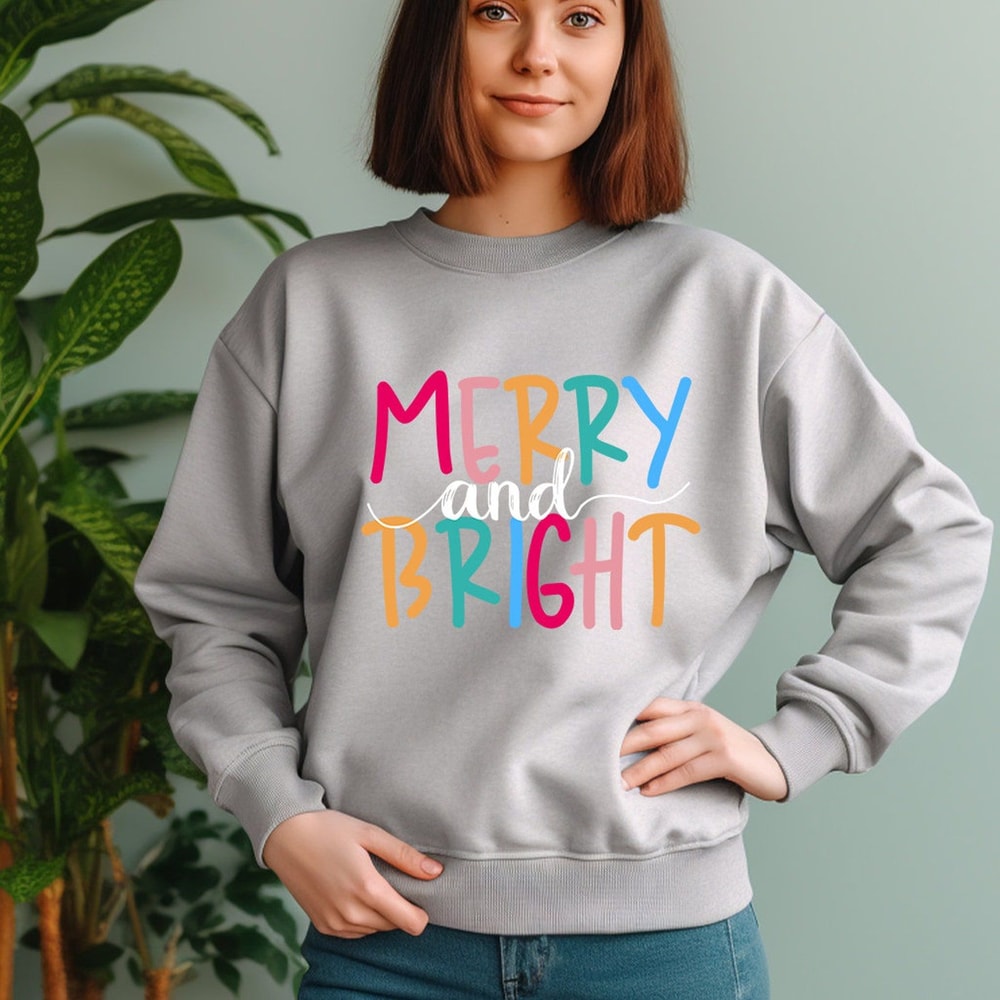 Merry And Bright Christmas Sweatshirt Family Holiday Crewneck Cozy Festive Winter Pullover 2