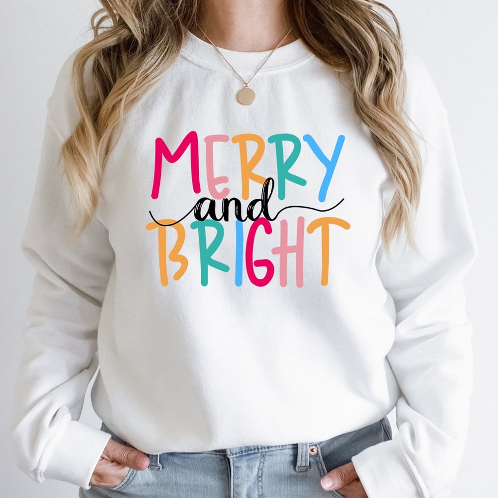 Merry And Bright Christmas Sweatshirt Family Holiday Crewneck Cozy Festive Winter Pullover 3