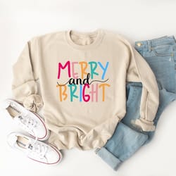 merry and bright christmas sweatshirt | family holiday crewneck cozy festive winter pullover