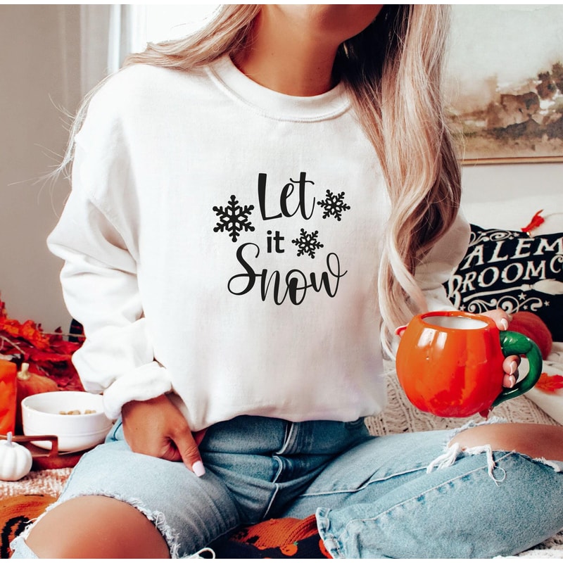 Let It Snow Christmas Sweatshirt Holiday Gift Winter Crewneck Cozy Festive Snow Graphic Pullover 2