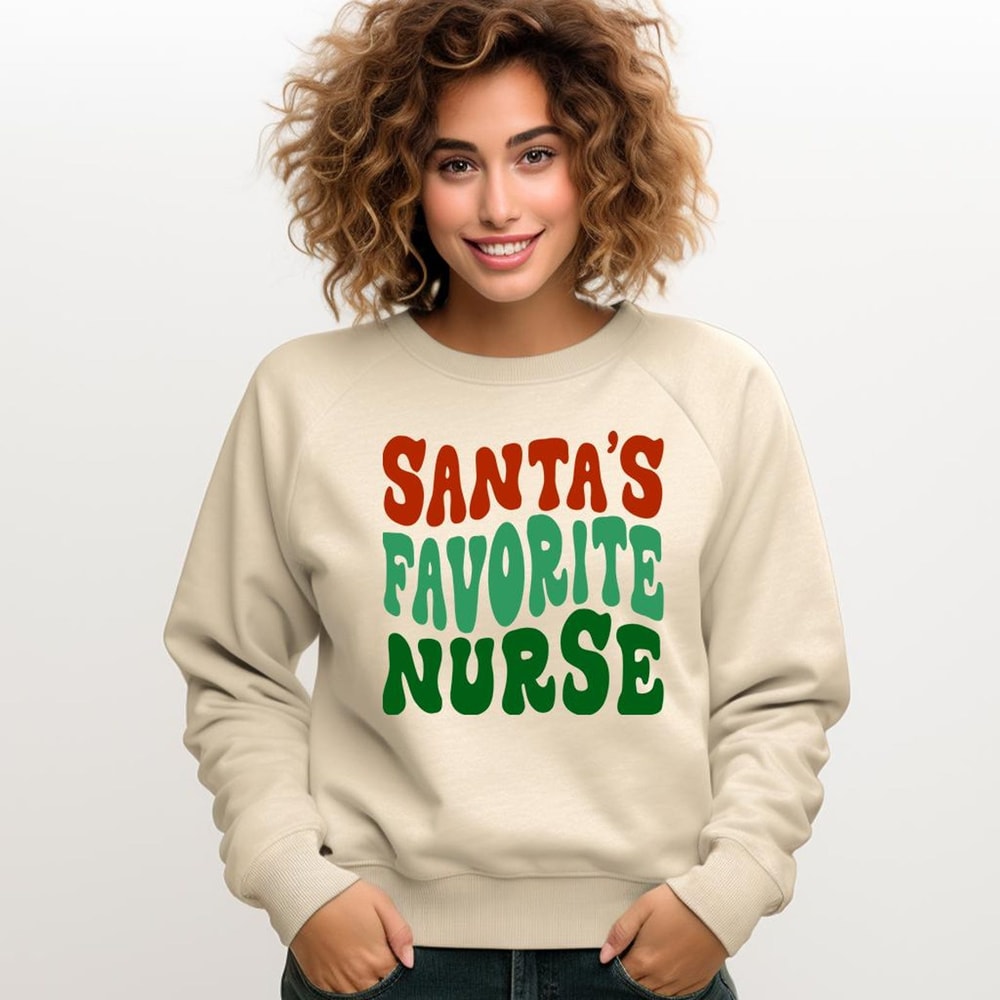 Santas Favorite Nurse Christmas Tee Retro Holiday Nurse Shirt Women Funny Christmas Medical Graphi 0