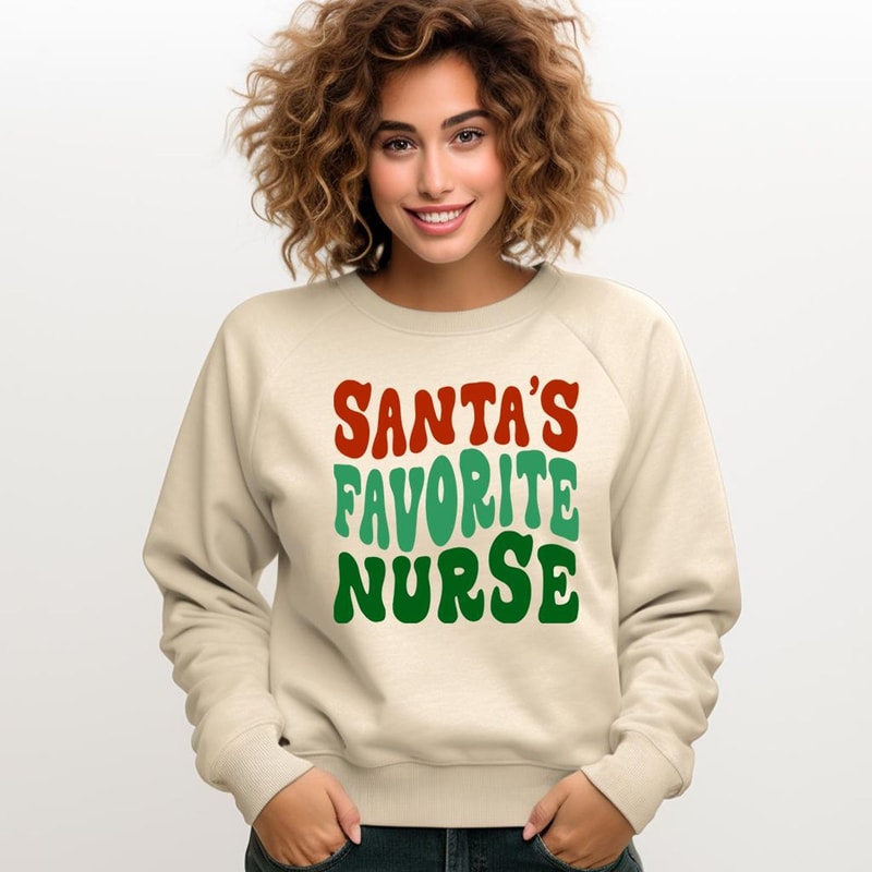 Santas Favorite Nurse Christmas Tee Retro Holiday Nurse Shirt Women Funny Christmas Medical Graphi 0