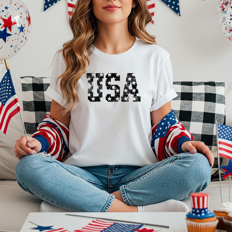 Distressed USA Stars Graphic Tee Retro 4th Of July Shirt Patriotic Independence Day Apparel 2