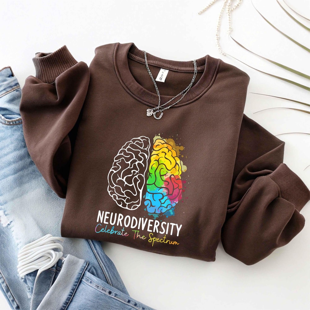 Neurodiversity Sweatshirt Celebrate The Spectrum Rainbow Brain Mental Health Awareness Hoodie 4