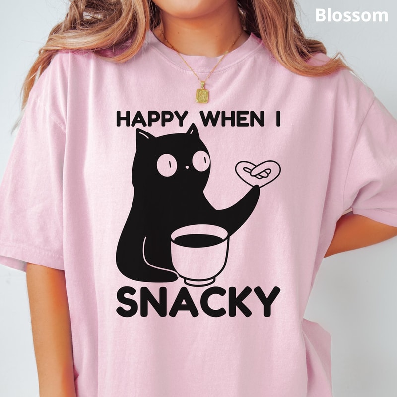 Cat Shirt 100 Cotton Unisex Happy When I Snacky TShirt Funny Cat Tee Coffee Lover T Shirt 3