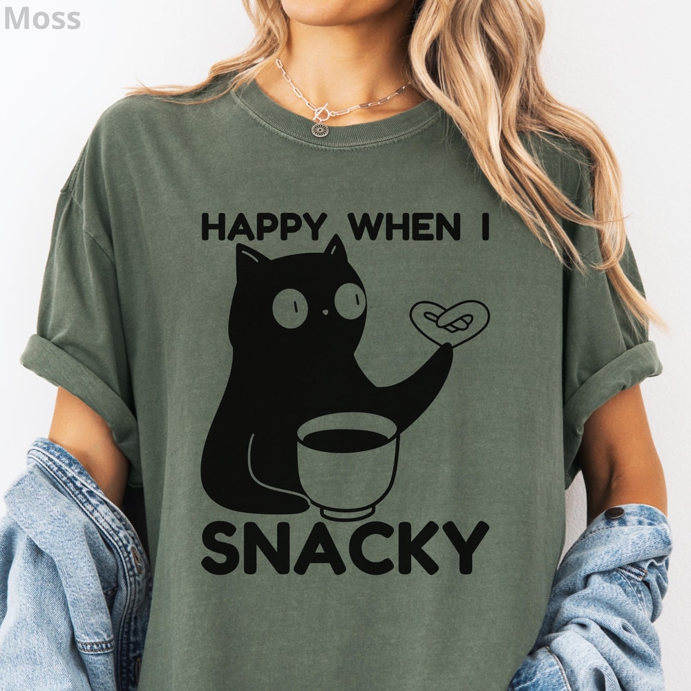 Cat Shirt 100 Cotton Unisex Happy When I Snacky TShirt Funny Cat Tee Coffee Lover T Shirt 4
